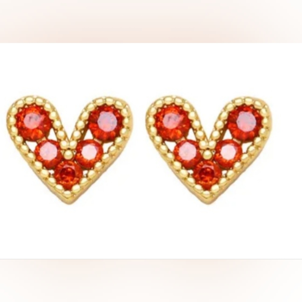 Gold and Red Gold Plated Heart Stud Earrings